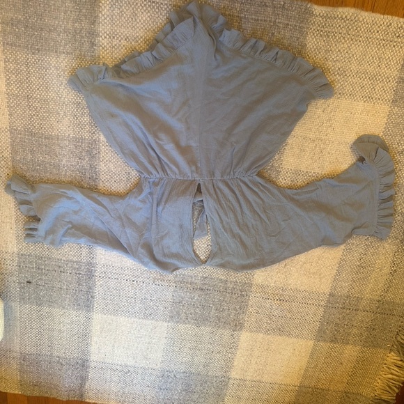 Blue Ruffled Tie-Front Blouse - Picture 2 of 4